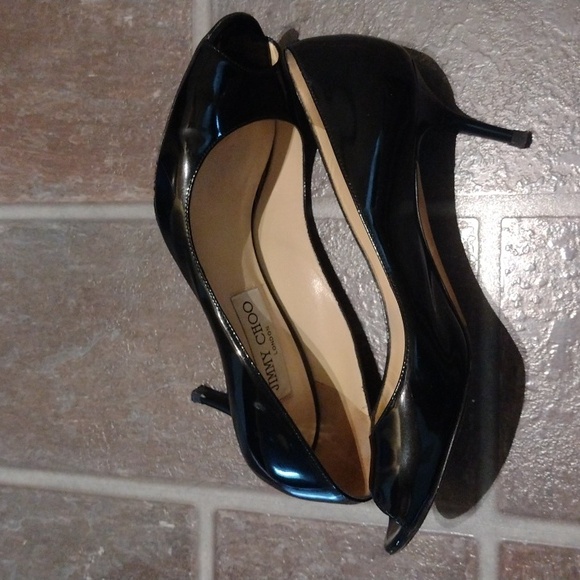 Jimmy Choo black patent leather peep toe heel pump size 35 - Picture 5 of 12